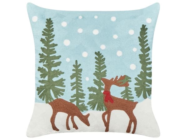 Sæt med 2 pyntepuder PEBERMYNTE Bomuld 45 x 45 cm Lyseblå Julemønster Lumarko!