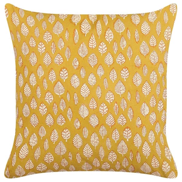 GINNALA Koristetyyny Puuvilla 45 x 45 cm Keltainen Kasvikuvio Lumarko!