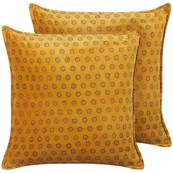 Set med 2 prydnadskuddar RAPIS sammet 45 x 45 cm gul geometriskt mönster Lumarko!