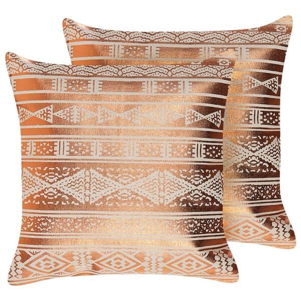 Set med 2 OUJDA prydnadskuddar bomull 50 x 50 cm koppar geometriskt mönster Lumarko!