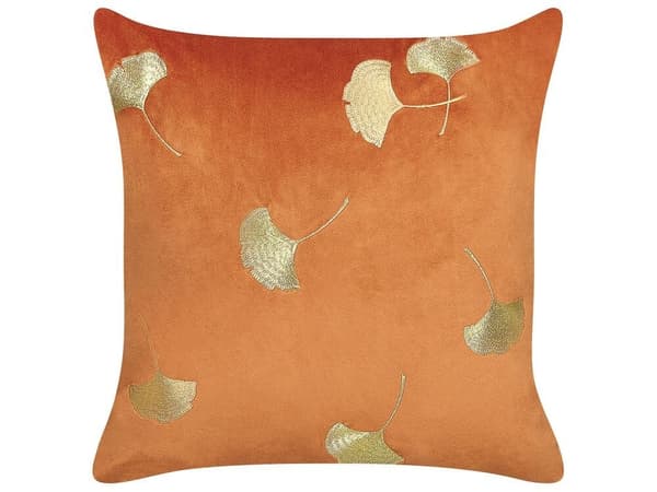 Sæt med 2 pyntepuder TULIP Velvet 45 x 45 cm Orange Plantemønster Lumarko!