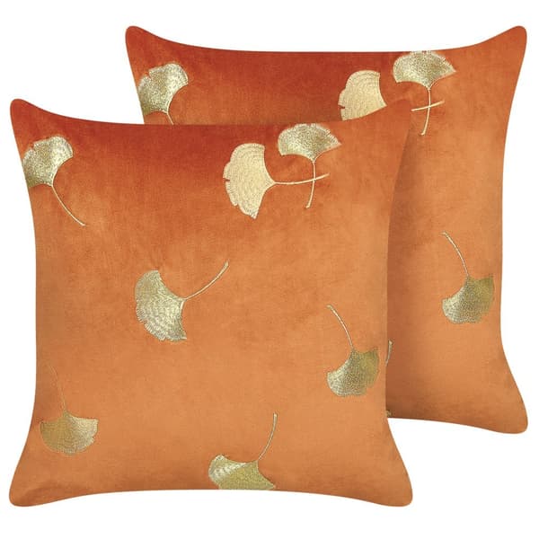 Sæt med 2 pyntepuder TULIP Velvet 45 x 45 cm Orange Plantemønster Lumarko!