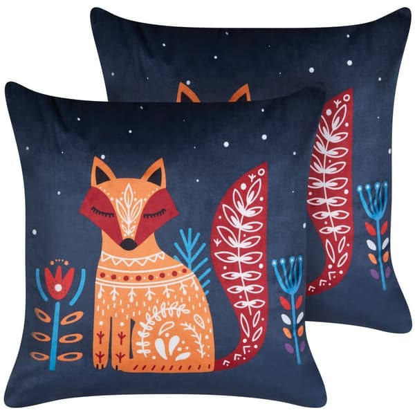 2 prydnadskuddar i sammet för barn med rävar 45 x 45 cm mörkblå FIRESPIKE Lumarko!