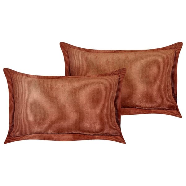 Set med 2 prydnadskuddar ZINNIA Corduroy 47 x 27 cm Gyllenbrun Enfärgad Lumarko!