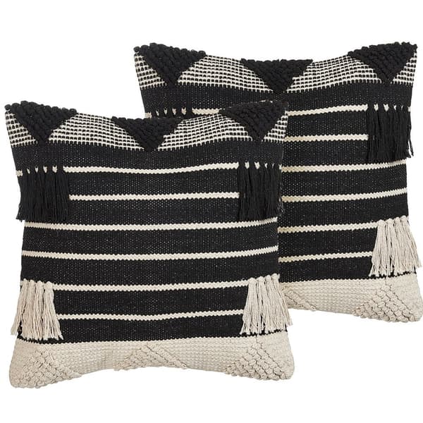 Set med 2 CHITTOOR prydnadskuddar bomull 50 x 50 cm svart geometriskt mönster Lumarko!