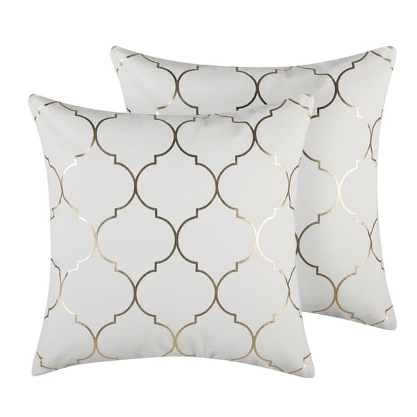 Set med 2 ALYSSUM prydnadskuddar bomull 45 x 45 cm Vitt marockanskt klövermönster Lumarko!