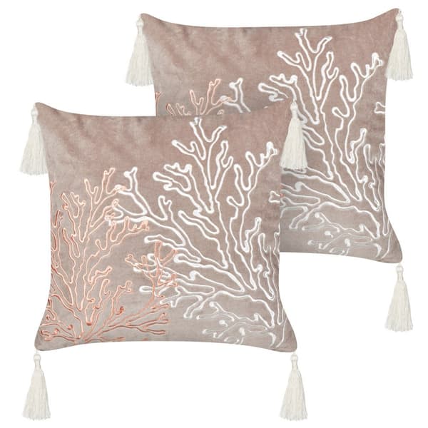 Set med 2 prydnadskuddar MAZZAELLA Sammet 45 x 45 cm Beigegrå Växtmönster Lumarko!