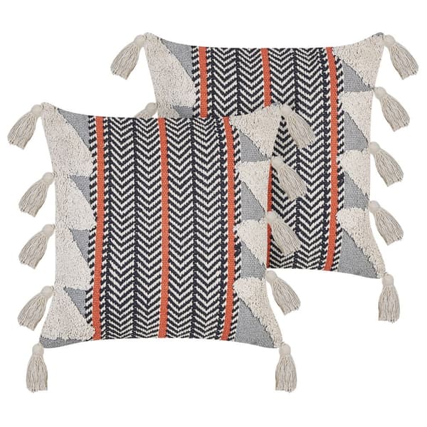 Sæt med 2 BOUVARDIA pyntepuder Bomuld 45 x 45 cm Grå Zigzag-mønster Lumarko!