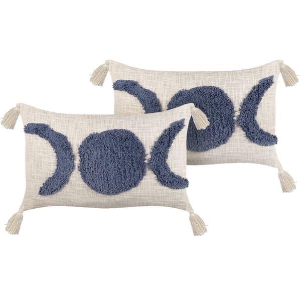 Set med 2 prydnadskuddar LUPINUS Bomull 55 x 35 cm Ljusbeige Geometriskt mönster Lumarko!