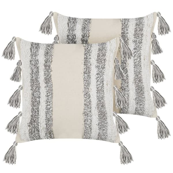 Set med 2 prydnadskuddar HELICONIA bomull 45 x 45 cm beige randig Lumarko!