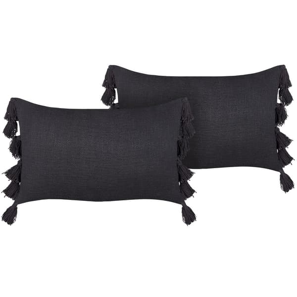 Sæt med 2 pyntepuder LYRUM Bomuld 45 x 45 cm Sort Ensfarvet Lumarko!