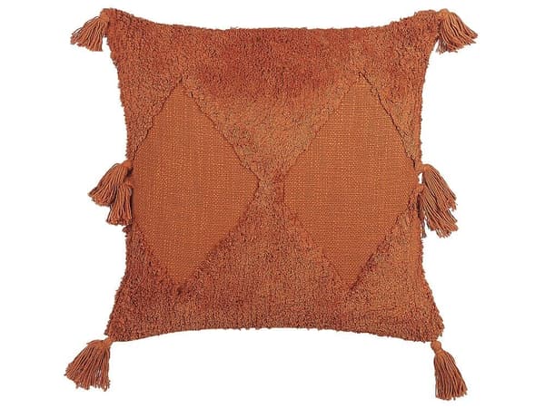 2 tuftede dekorative bomuldspuder med frynser 45 x 45 cm orange AVIUM