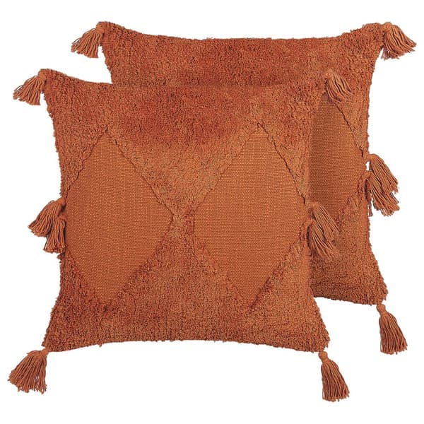 2 tuftede dekorative bomuldspuder med frynser 45 x 45 cm orange AVIUM