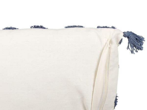 2 tuftade prydnadskuddar i bomull med fransar 45 x 45 cm beigeblå JACARANDA