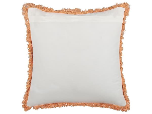 Pyntepude i bomuld med blomster og frynser 45 x 45 cm hvid og orange SATIVUS