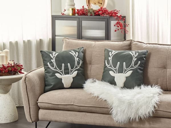 Sæt med 2 puder Broderi Velour Mørkegrøn BICOCCA Lumarko!
