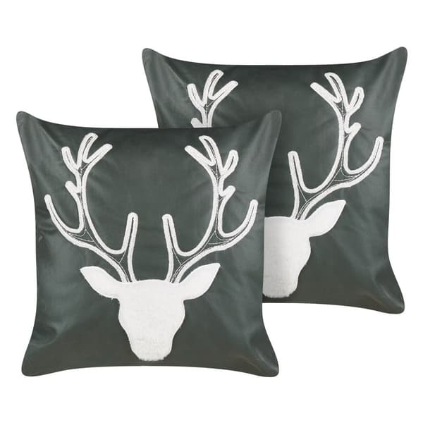 Sæt med 2 puder Broderi Velour Mørkegrøn BICOCCA Lumarko!