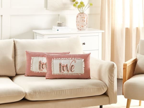 Set med 2 kuddar Broderad bomull Röd ALSINE 30 x 50 cm Lumarko!