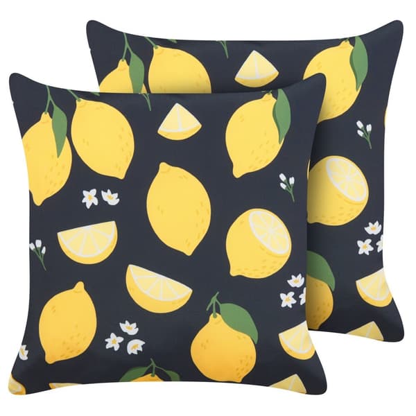 Set med 2 CITRUS prydnadskuddar 45 x 45 cm Svarta växtmönster Lumarko!