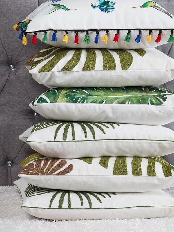Set med 2 prydnadskuddar ZENOBIA bomull 45 x 45 cm mörkgrön växtmönster Lumarko!