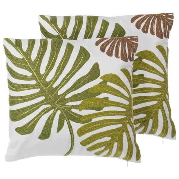 Set med 2 prydnadskuddar ZENOBIA bomull 45 x 45 cm mörkgrön växtmönster Lumarko!
