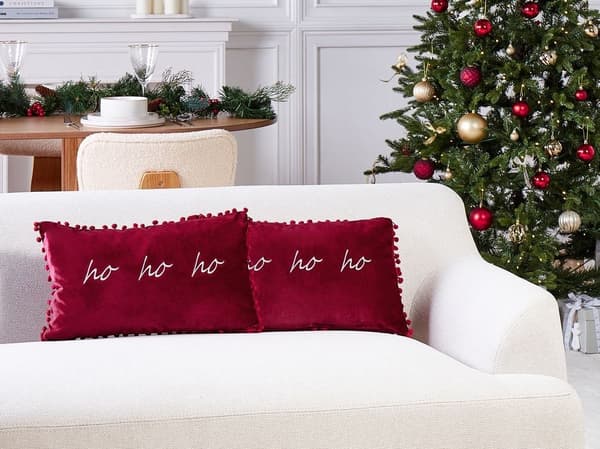 Set med 2 prydnadskuddar MOCHI sammet 30 x 50 cm Rött julmönster Lumarko!