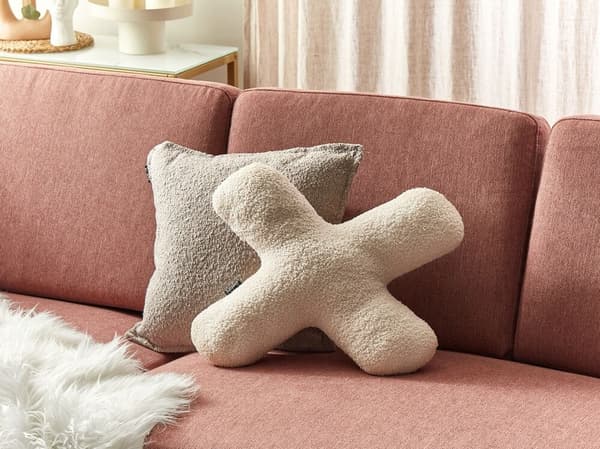Set med 2 HESPERIS Boucle prydnadskuddar Beige Enfärgade Lumarko!