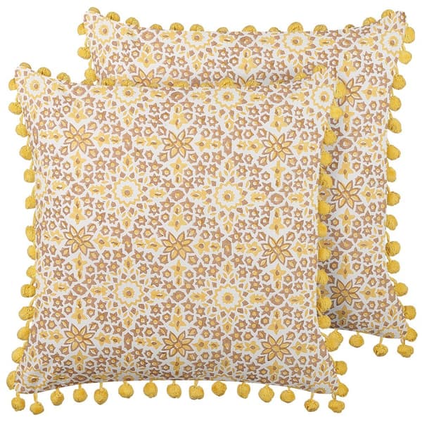 Set med 2 prydnadskuddar LYCROIS bomull 45 x 45 cm gult blommönster Lumarko!