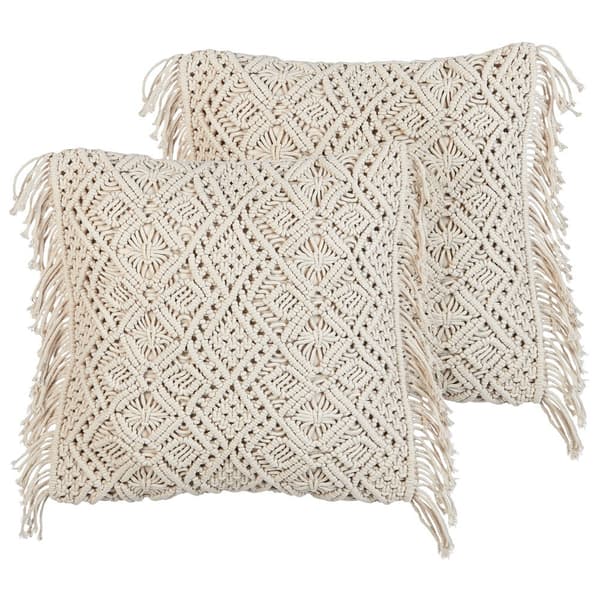 Sæt med 2 pyntepuder PATTAN Bomuld 45 x 45 cm Beige Geometrisk mønster Lumarko!