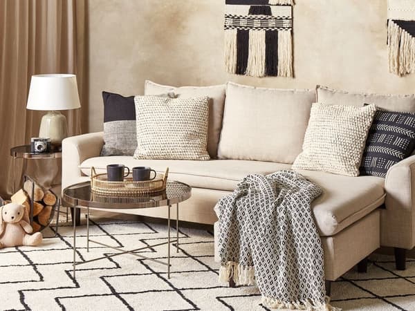 Sæt med 2 HOWEA bomuldsdekorationspuder 45 x 45 cm Beige Geometrisk mønster Lumarko!