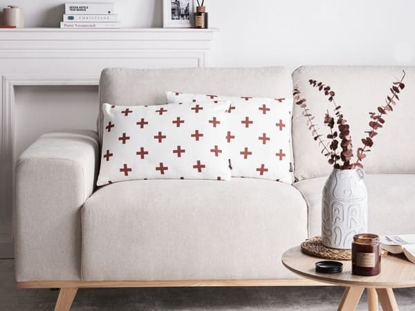 Sæt med 2 pyntepuder VELLEIA Bomuld 50 x 35 cm Hvid Geometrisk mønster Lumarko!