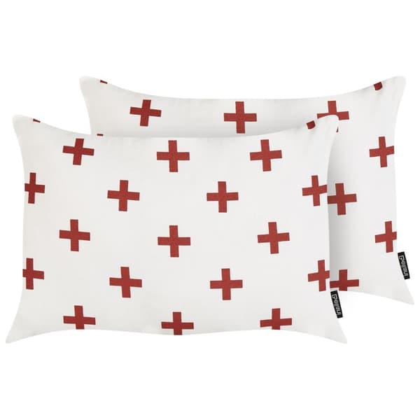Sæt med 2 pyntepuder VELLEIA Bomuld 50 x 35 cm Hvid Geometrisk mønster Lumarko!
