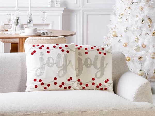 Set med 2 prydnadskuddar PRALINE Sammet 45 x 45 cm Vitt julmönster Lumarko!