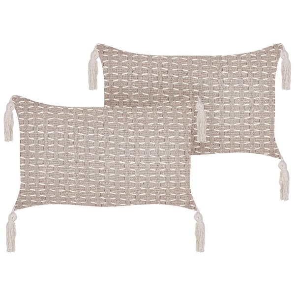 Sæt med 2 HAKONE pyntepuder 45 x 25 cm Beige-grå Geometrisk mønster Lumarko!