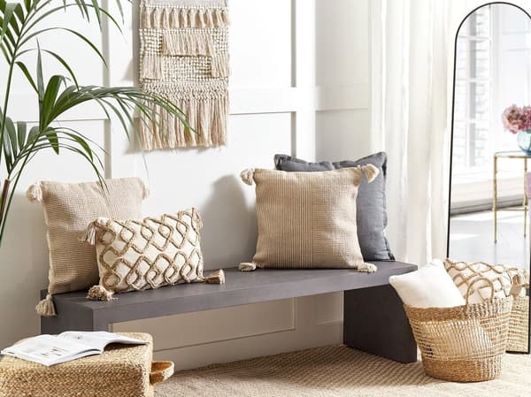 Pyntepude ARALIA Bomuld 45 x 45 cm Beige Geometrisk mønster Lumarko!