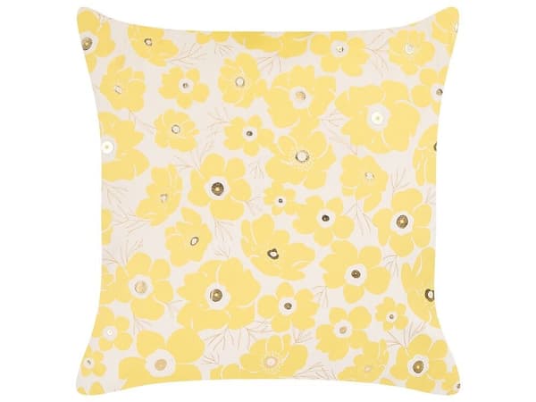 Set med 2 TRITELEIA prydnadskuddar i sammet 45 x 45 cm gult blommönster Lumarko!