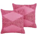 Miniatyrbild 1 av 7: Set med 2 prydnadskuddar RHOEO Bomull 45 x 45 cm Rosa Geometriskt mönster Lumarko!
