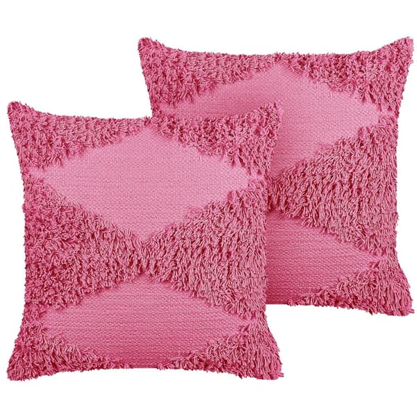 Set med 2 prydnadskuddar RHOEO Bomull 45 x 45 cm Rosa Geometriskt mönster Lumarko!
