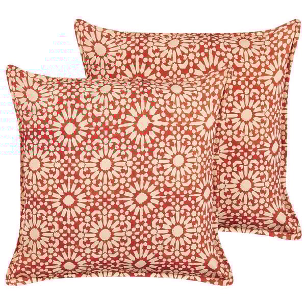 Set med 2 CEIBA prydnadskuddar bomull 45 x 45 cm röda geometriska mönster Lumarko!