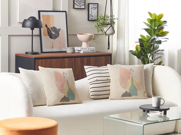 Set med 2 CARDOON prydnadskuddar 45 x 45 cm Vita Abstrakt mönster Lumarko!