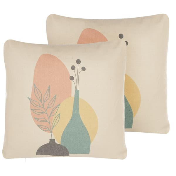 Set med 2 CARDOON prydnadskuddar 45 x 45 cm Vita Abstrakt mönster Lumarko!