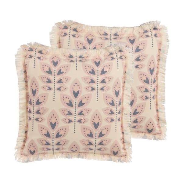 Set med 2 RUDBECKIA prydnadskuddar 60 x 60 cm ljusbeige växtmönster Lumarko!