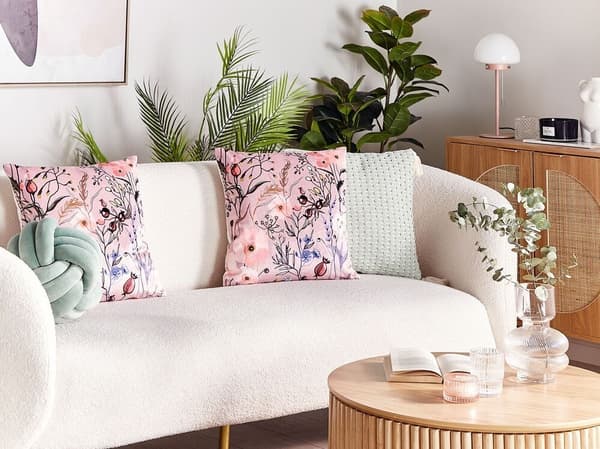 Set med 2 ANEMONES sammetsprydnader 45 x 45 cm Pastellrosa Blommönster Lumarko!