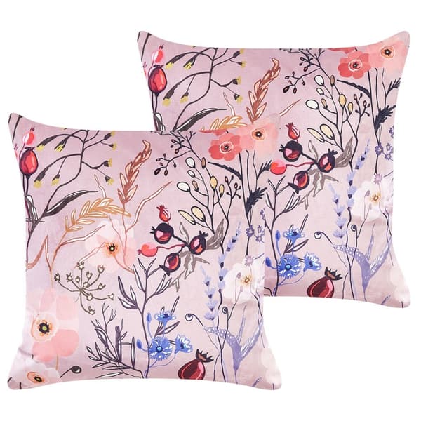 Set med 2 ANEMONES sammetsprydnader 45 x 45 cm Pastellrosa Blommönster Lumarko!