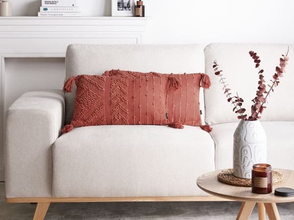 Set med 2 prydnadskuddar VALVARIA bomull 30 x 50 cm röd sicksackmönster Lumarko!