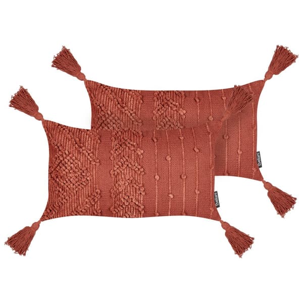 Set med 2 prydnadskuddar VALVARIA bomull 30 x 50 cm röd sicksackmönster Lumarko!
