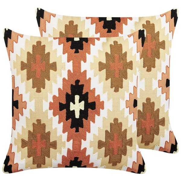 Set med 2 prydnadskuddar SERAMPORE bomull 50 x 50 cm Färgglatt geometriskt mönster Lumarko!