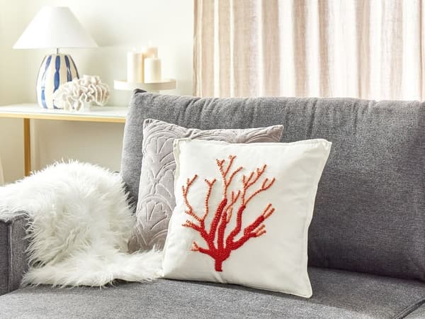 CORALIUM prydnadskudde bomull 45 x 45 cm vit växtmönster Lumarko!
