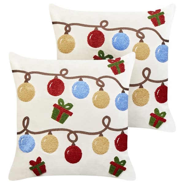 Set med 2 prydnadskuddar PALMIER Sammet 45 x 45 cm Offwhite Julmönster Lumarko!