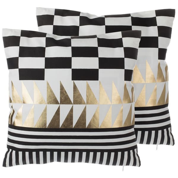 Sæt med 2 pyntepuder DALIA Bomuld 45 x 45 cm Sort Geometrisk mønster Lumarko!